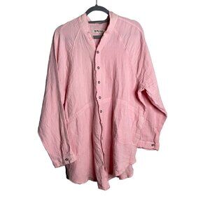 FREE PEOPLE We the Free Summer Daydream Button Down Shirt Pink Size L NEW $108